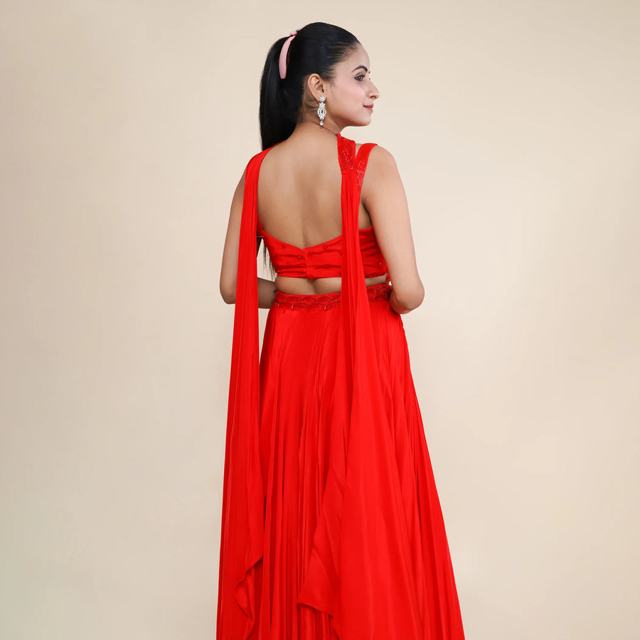 Trendy Crop Top Lehenga Set with Choker & Dupatta- Vastrachowk