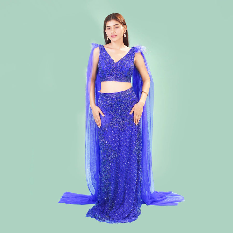 Straight Fit Crop Top Skirt in Mermaid Style