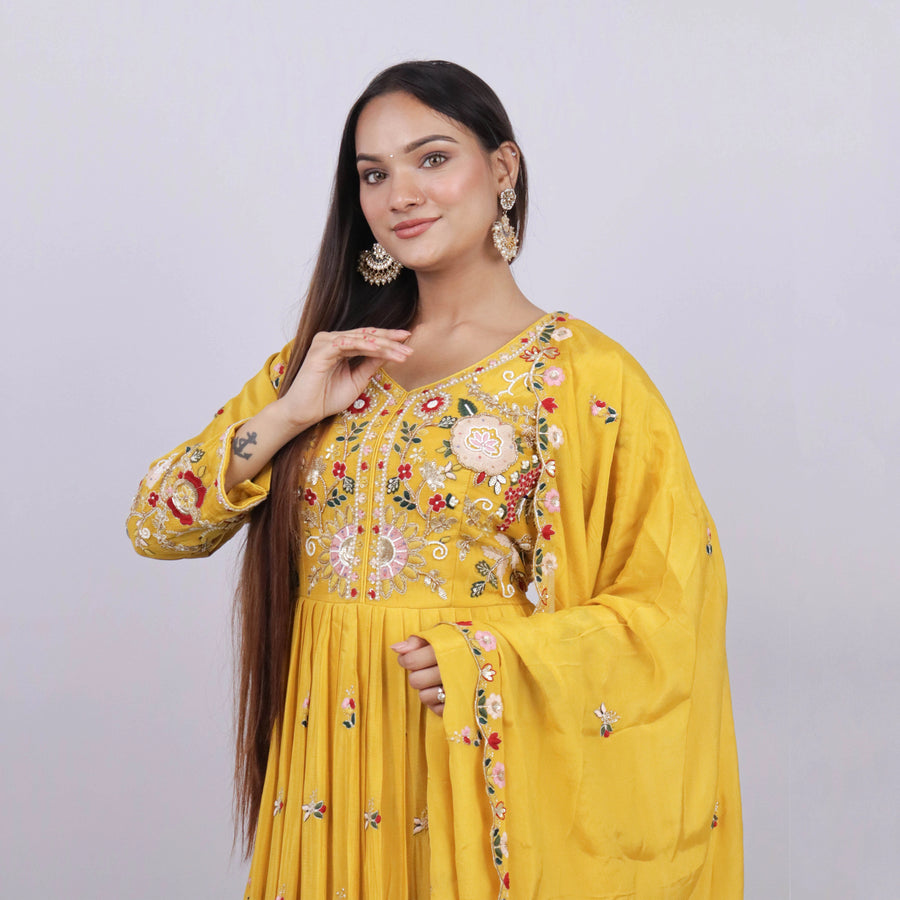 Yellow Anarkali Suit With Dupatta