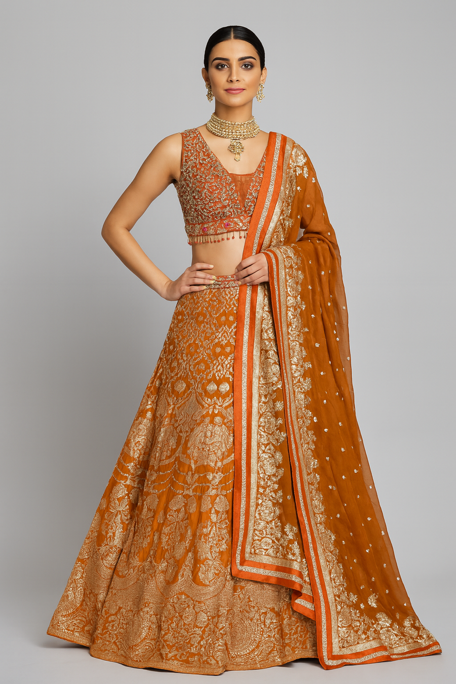 Unique Blouse with Banarasi Lehenga