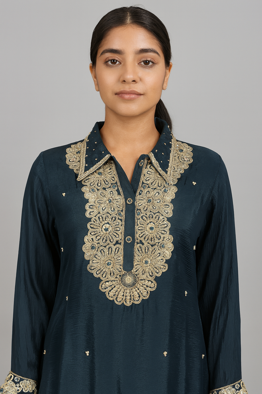 Co-ord Set Sharara green front close profile