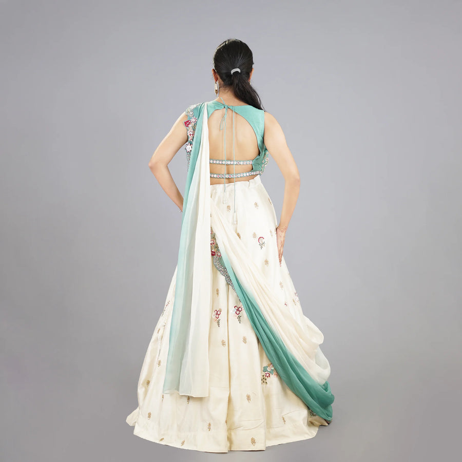 Crop Top Skirt with Draped Dupatta Vastrachowk