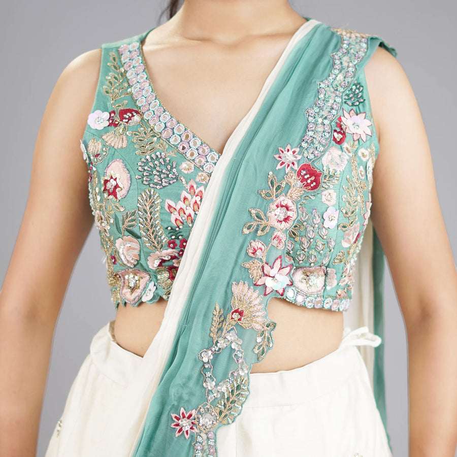 Crop Top Skirt with Draped Dupatta Vastrachowk
