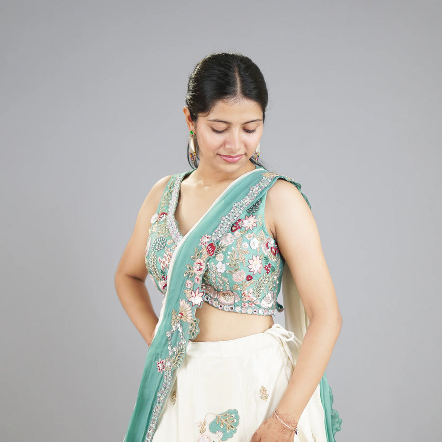 Crop Top Skirt with Draped Dupatta Vastrachowk