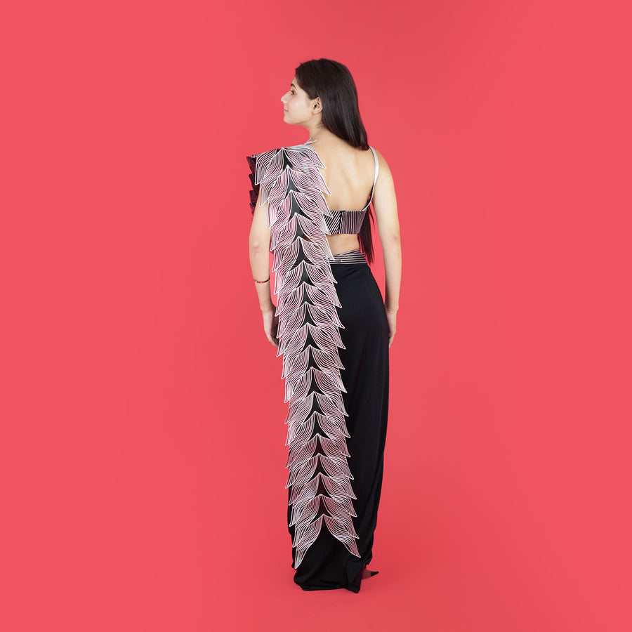 Designer Crop Top Drape Saree with Attached Dupatta Vastrachowk