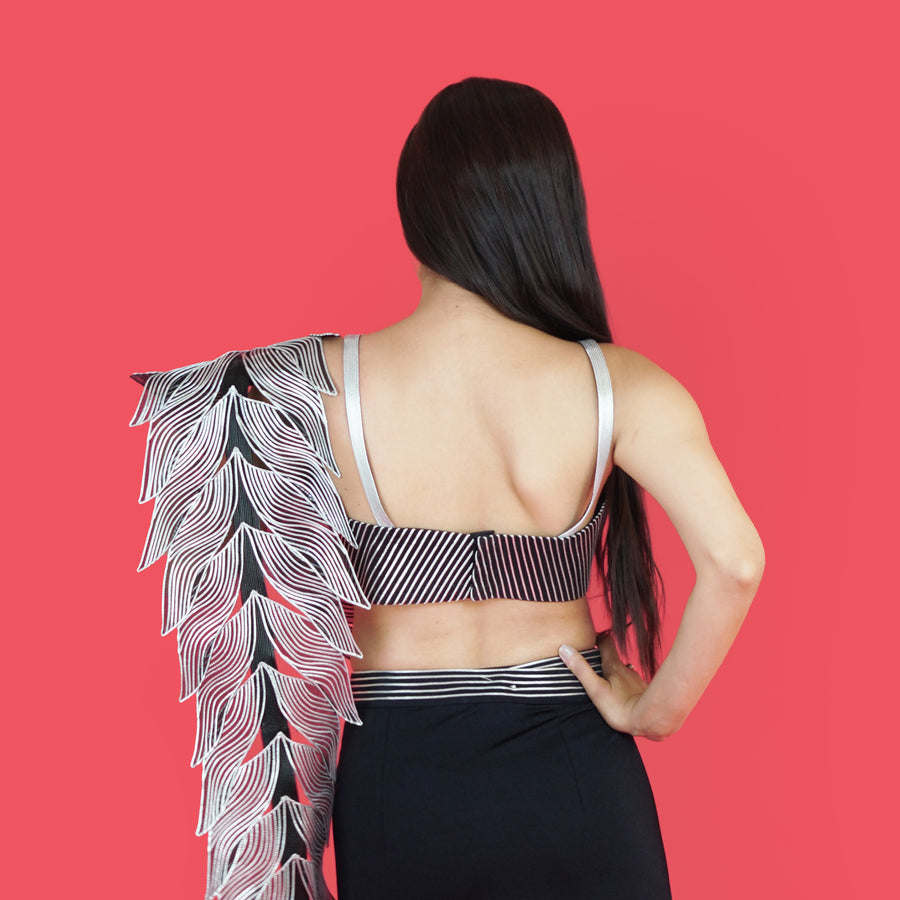 Designer Crop Top Drape Saree with Attached Dupatta Vastrachowk