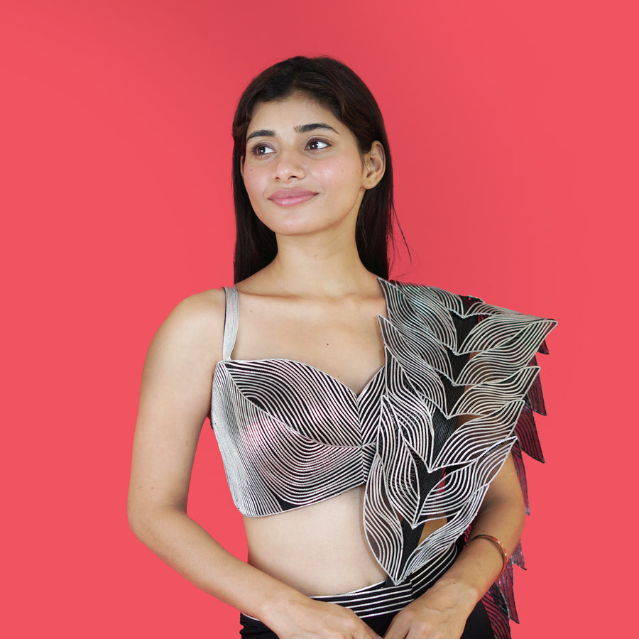 Designer Crop Top Drape Saree with Attached Dupatta Vastrachowk