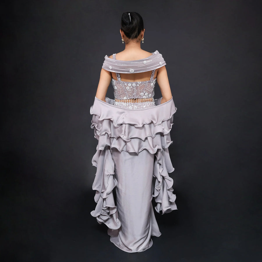 Drape Dhoti Style Western Crop Top Vastrachowk