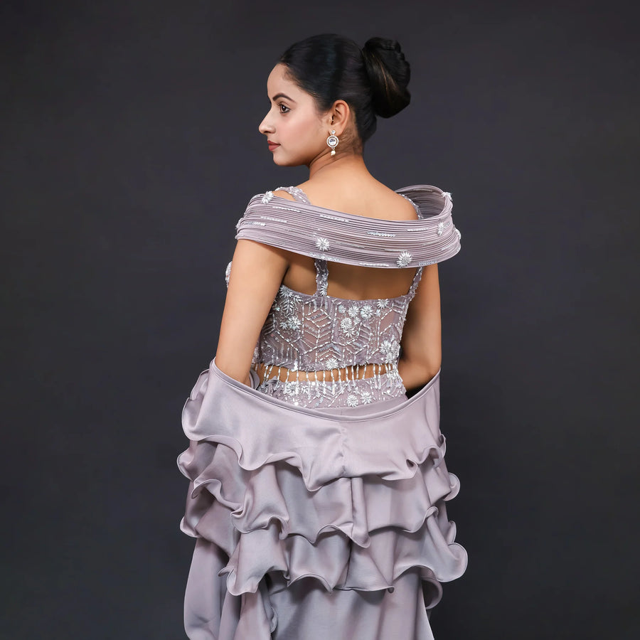 Drape Dhoti Style Western Crop Top Vastrachowk