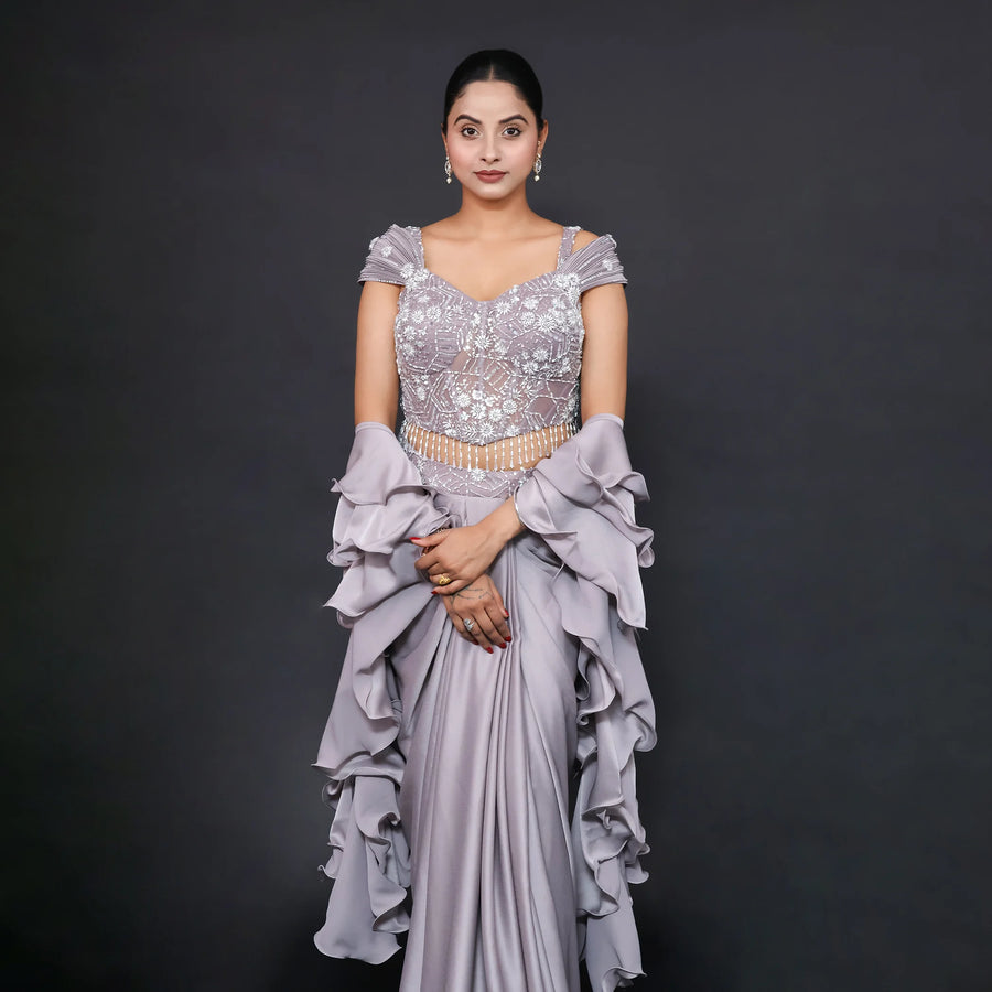 Drape Dhoti Style Western Crop Top Vastrachowk