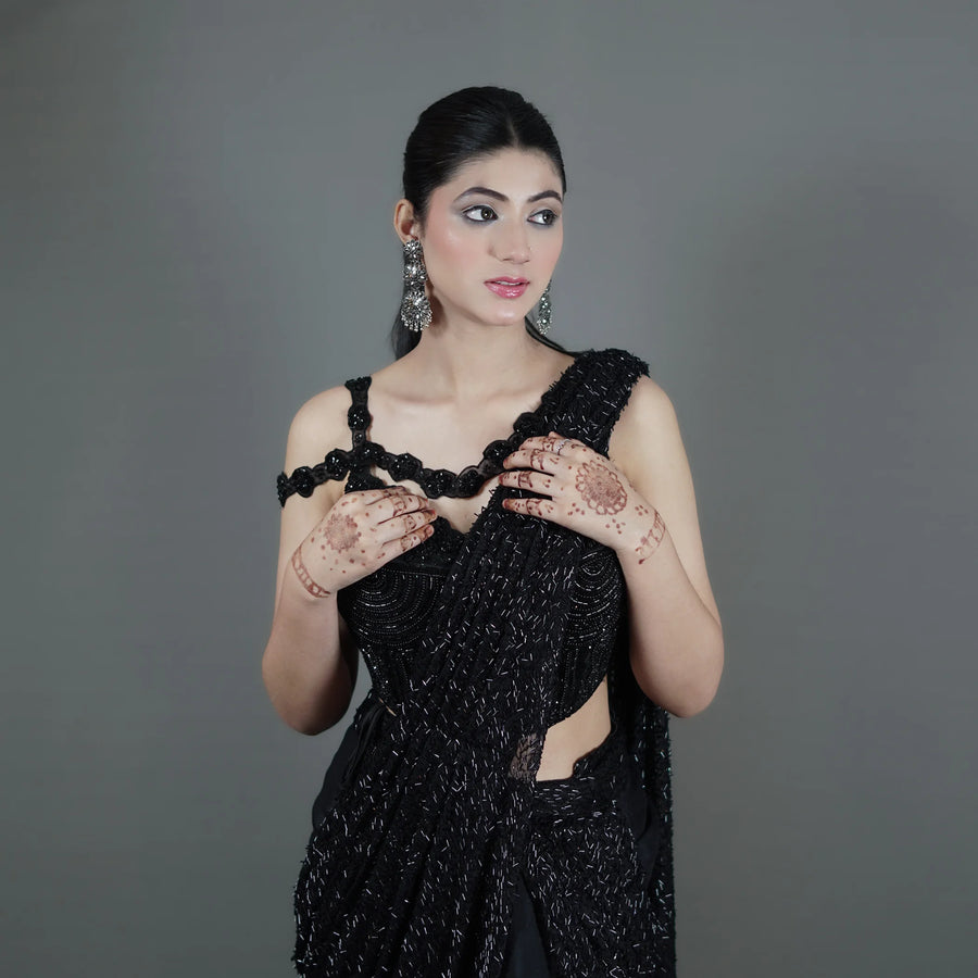 Elegant Crop Top Drape Saree Vastrachowk