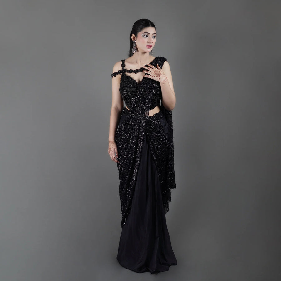 Elegant Crop Top Drape Saree