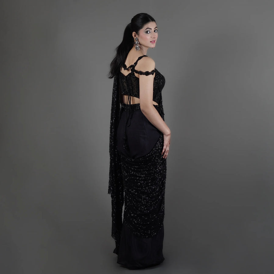 Elegant Crop Top Drape Saree Vastrachowk