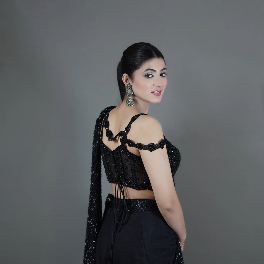 Elegant Crop Top Drape Saree Vastrachowk