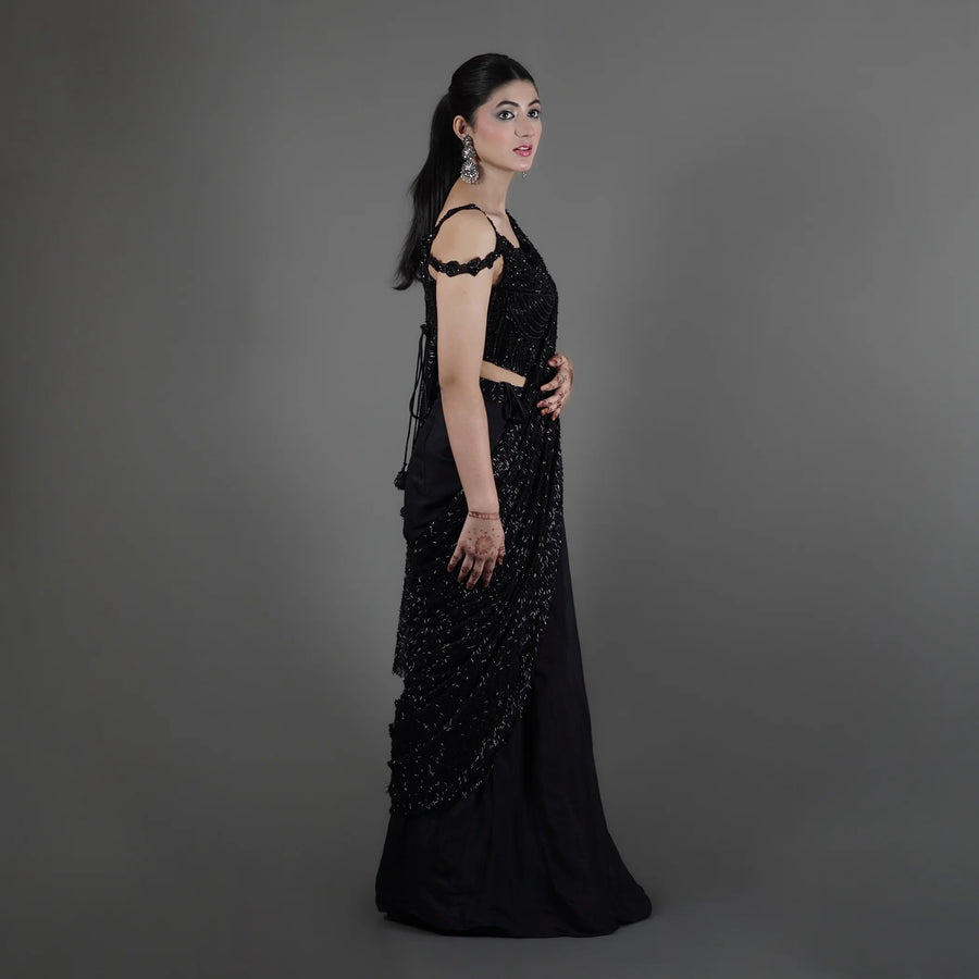 Elegant Crop Top Drape Saree Vastrachowk