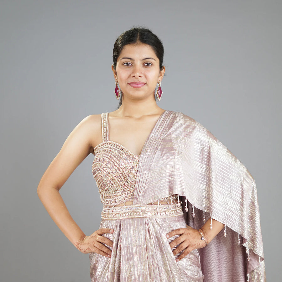 Elegant Crop Top Saree in Western Drape Style Vastrachowk