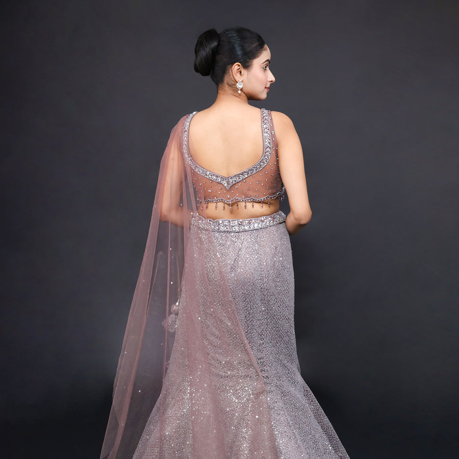 Elegant Mermaid Style Crop Top Lehenga Vastrachowk