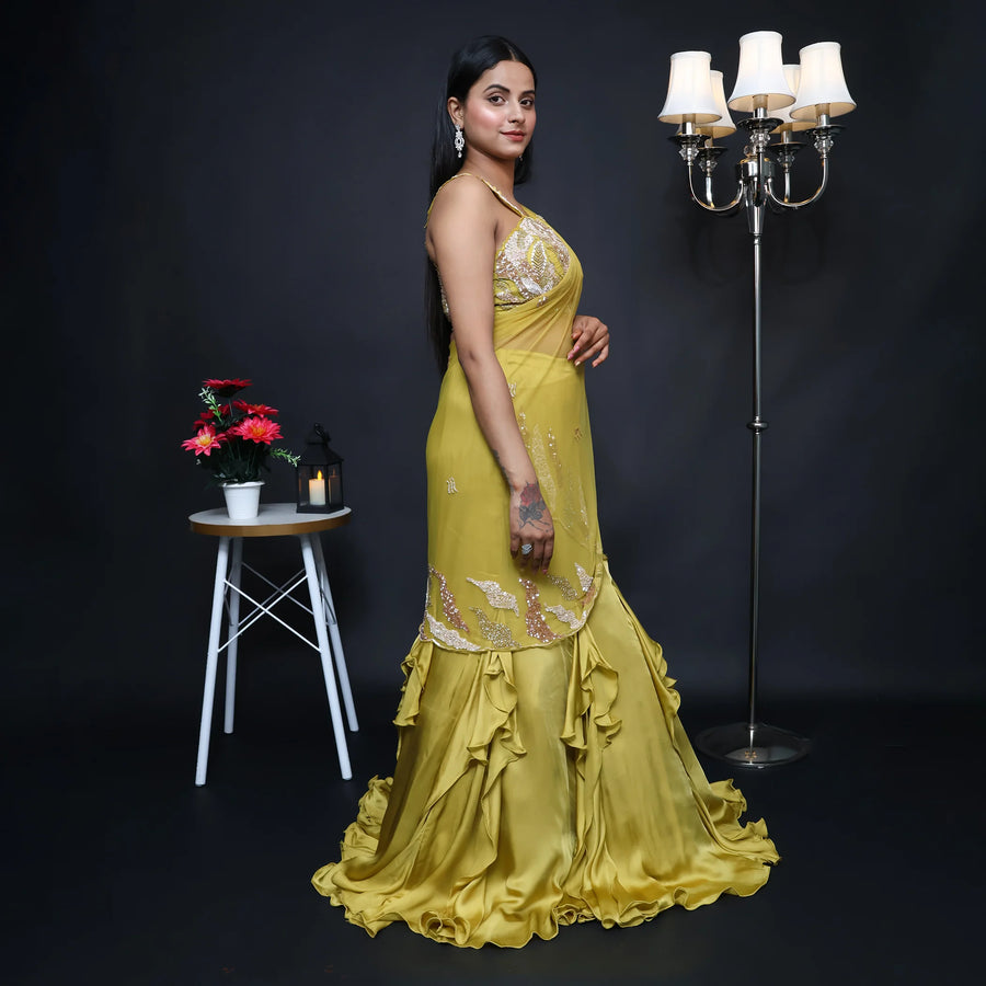 Mermaid Drape Style Crop Top Skirt