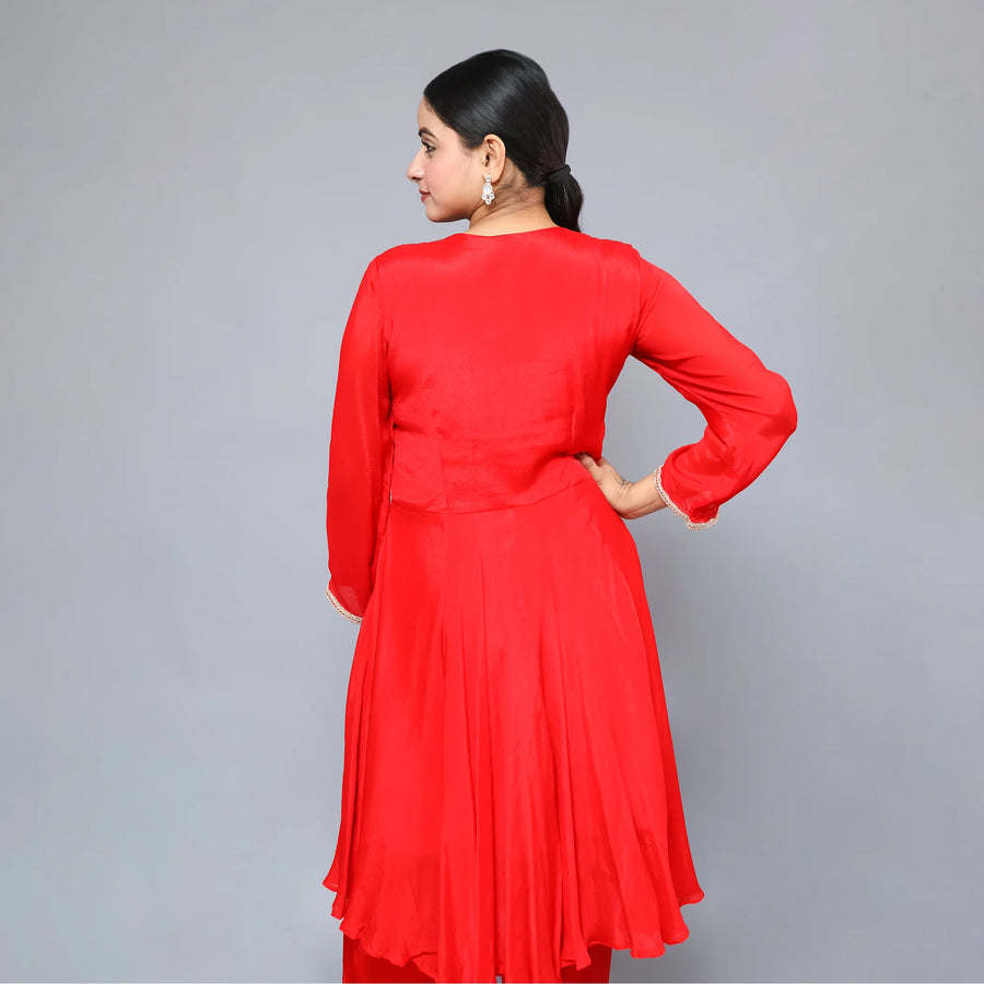 Red Crepe Suit with Pants