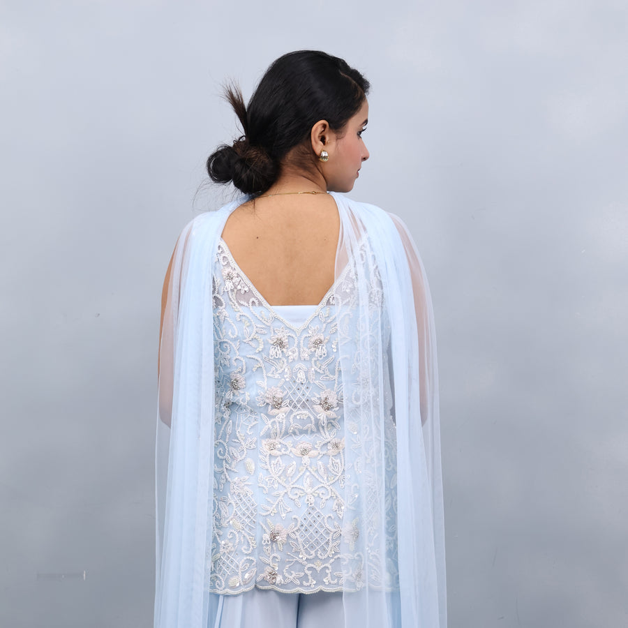 Crop Top Sharara with Sleeveless Shrug