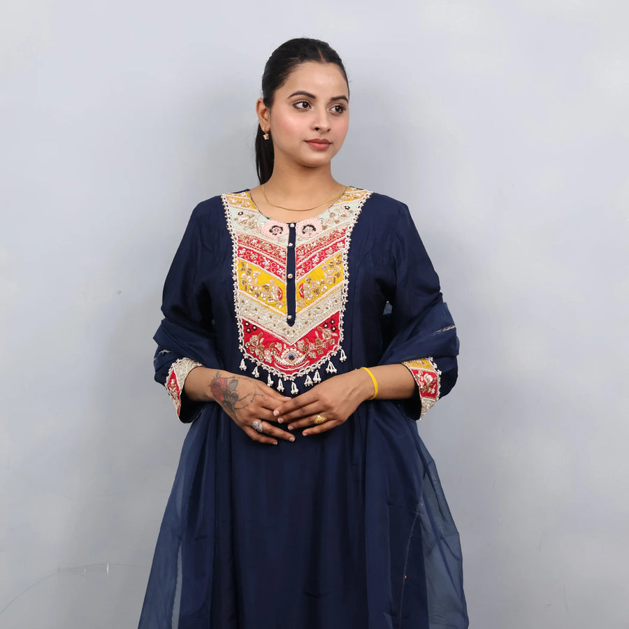 Navy Blue Anarkali Suit with Dupatta