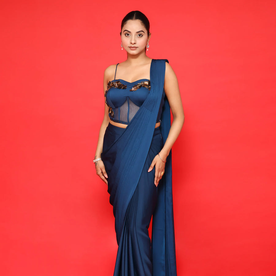 Glamour Peacock Blue Drape Saree