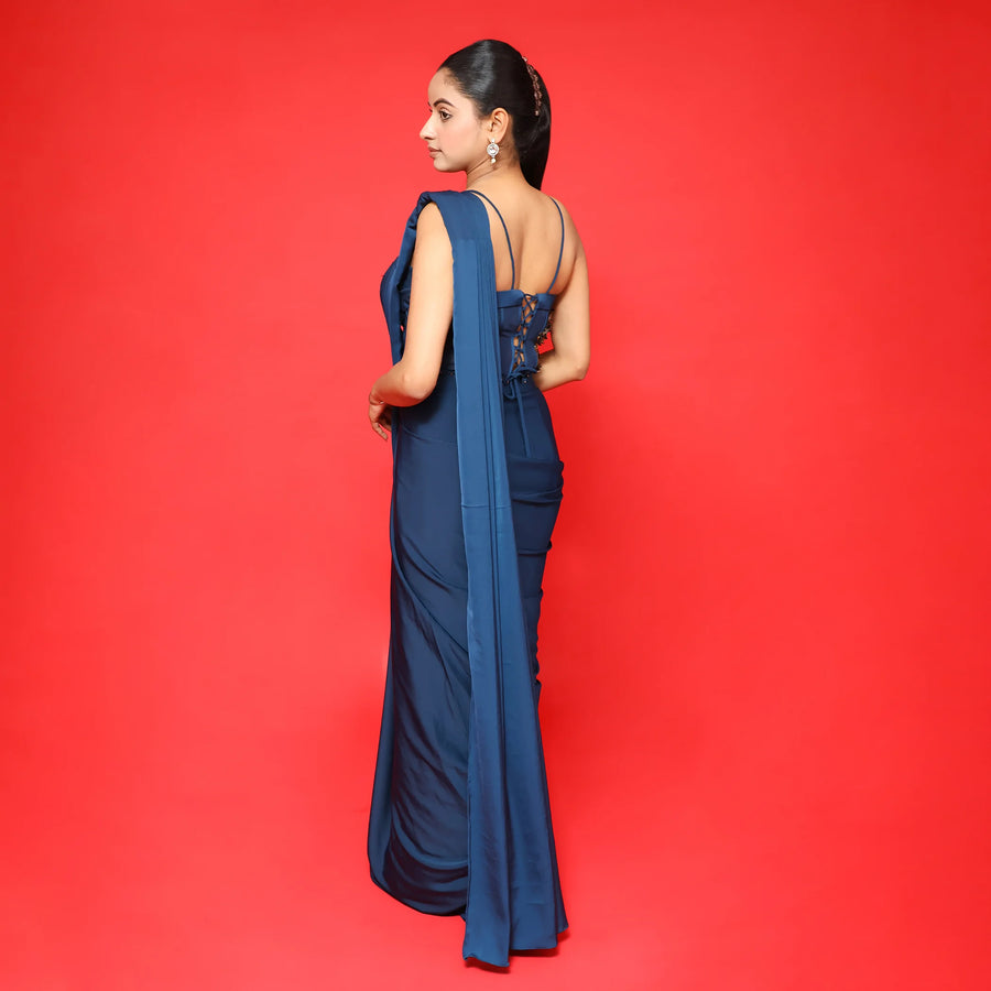 Glamour Peacock Blue Drape Saree