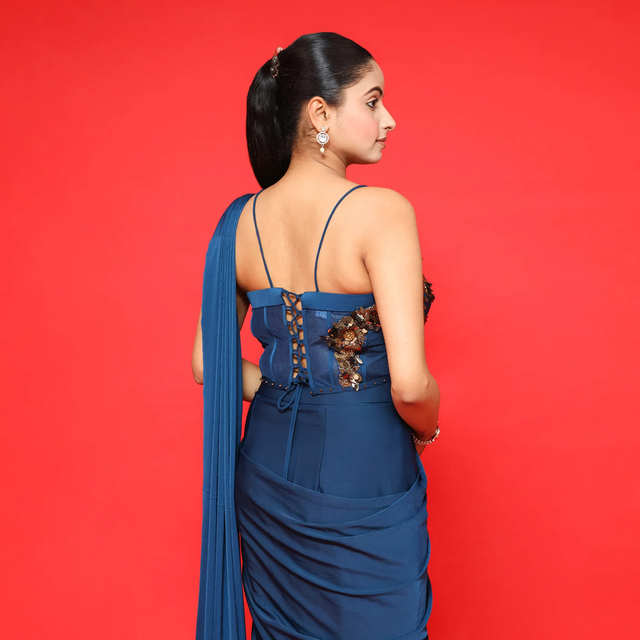 Glamour Peacock Blue Drape Saree