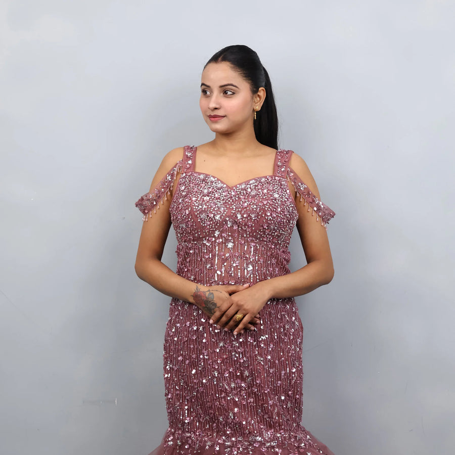 Designer Mauve Gown in Mermaid Style