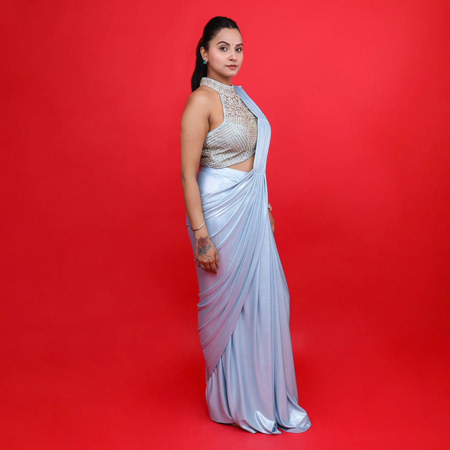 Stylish Halter Neck Drape Saree