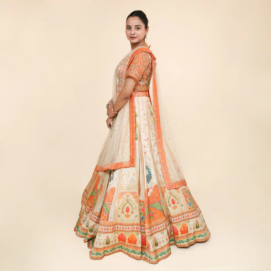 Multi-Colored Silk Crop Top Traditional Lehenga- Vastrachowk