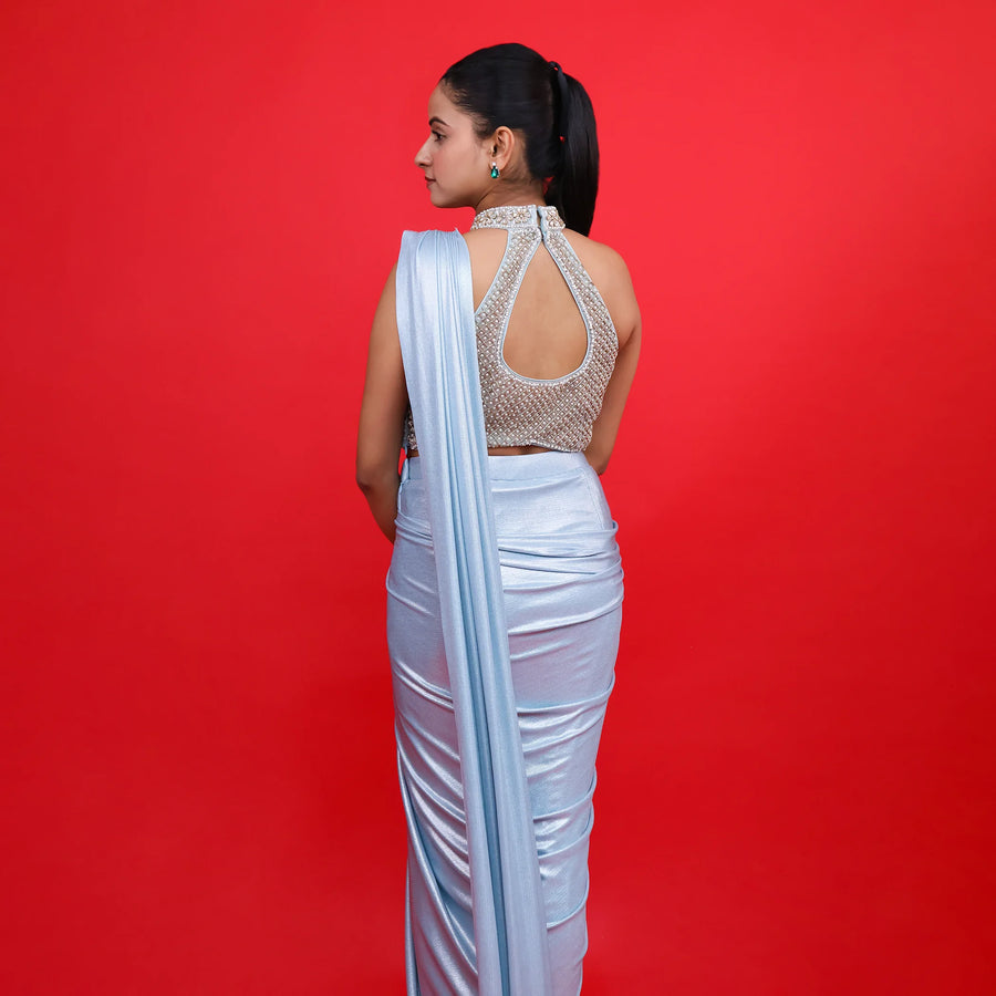 Stylish Halter Neck Drape Saree- Vastrachowk