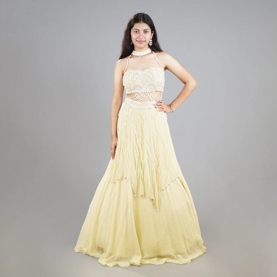 Stylish Halterneck Crop Top Skirt Set