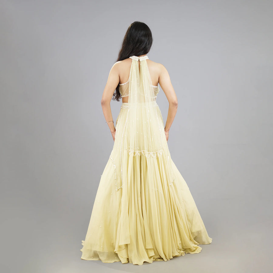 Stylish Halterneck Crop Top Skirt Set Vastrachowk