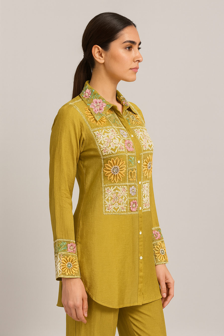Thread Work Co-ord Set with Pants green side profile