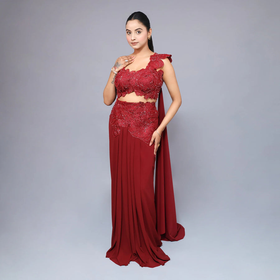 Trendy Crop Top Drape Skirt