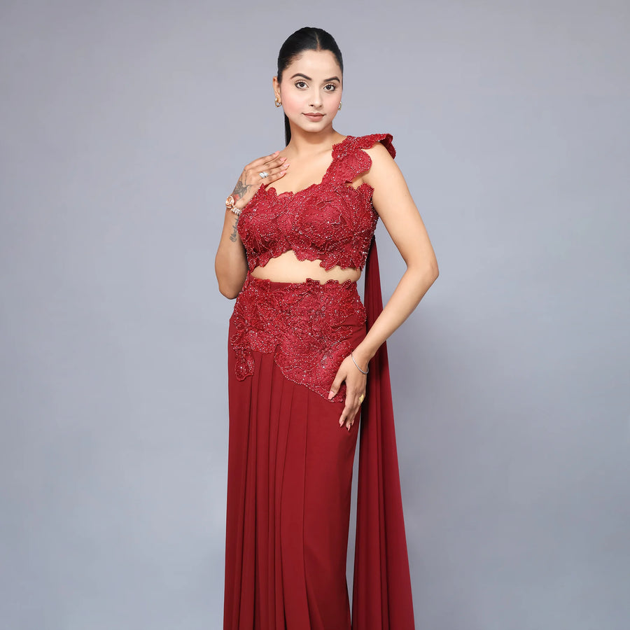 Trendy Crop Top Drape Skirt Vastrachowk