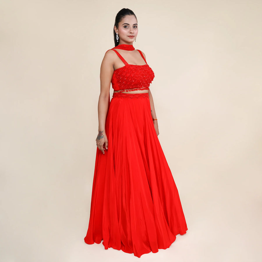 Trendy Crop Top Lehenga Set with Choker & Dupatta- Vastrachowk
