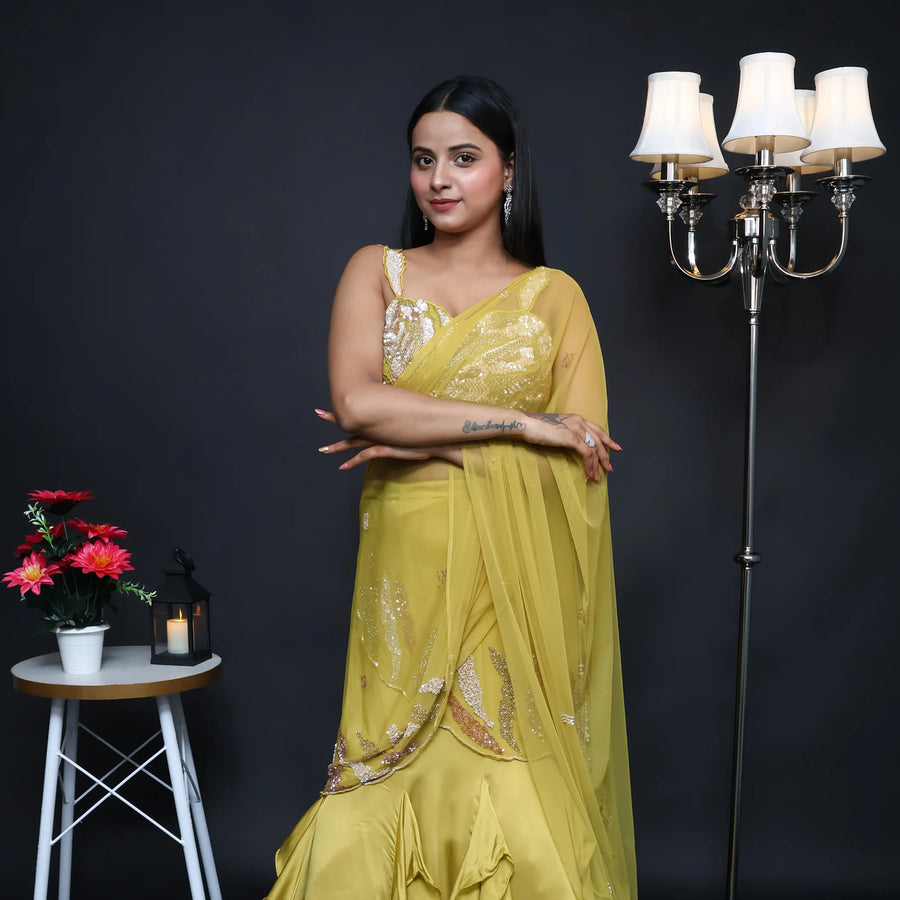 Vastrachowk Mermaid Drape Style Crop Top Skirt