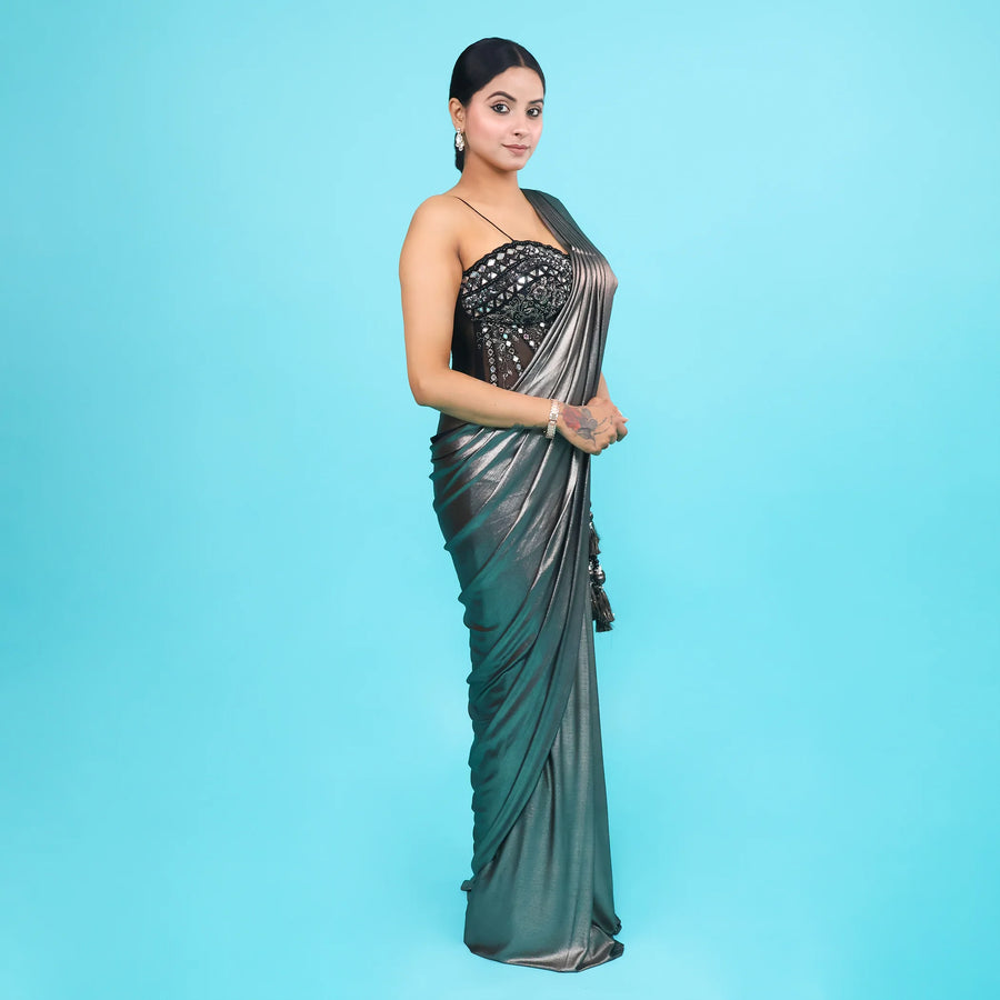 Western Crop Top Co-Ord Set in Drape Saree Style Vastrachowk