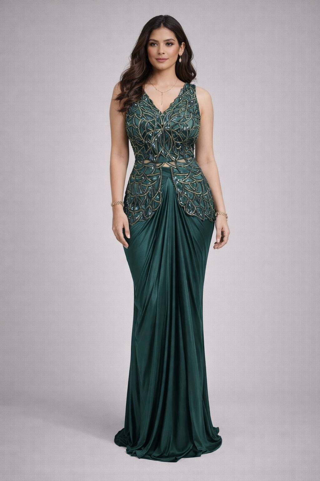 Emerald Elegance Embellished Dhoti Style Peplum Skirt – vastrachowk