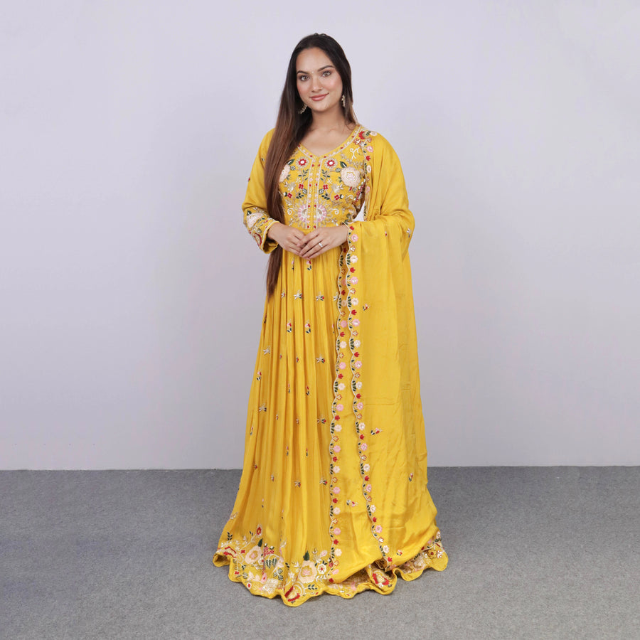 Yellow Anarkali Suit With Dupatta