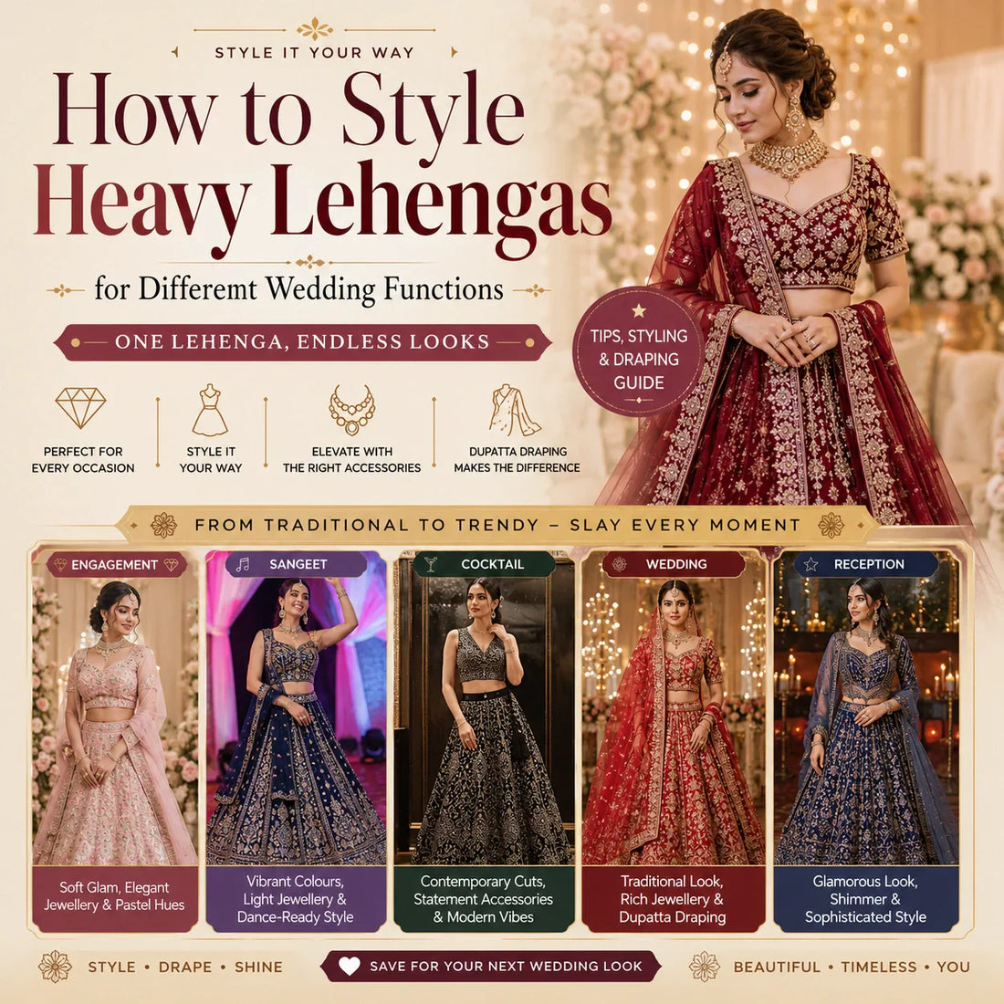 How to Style Heavy Lehengas for Different Wedding Functions