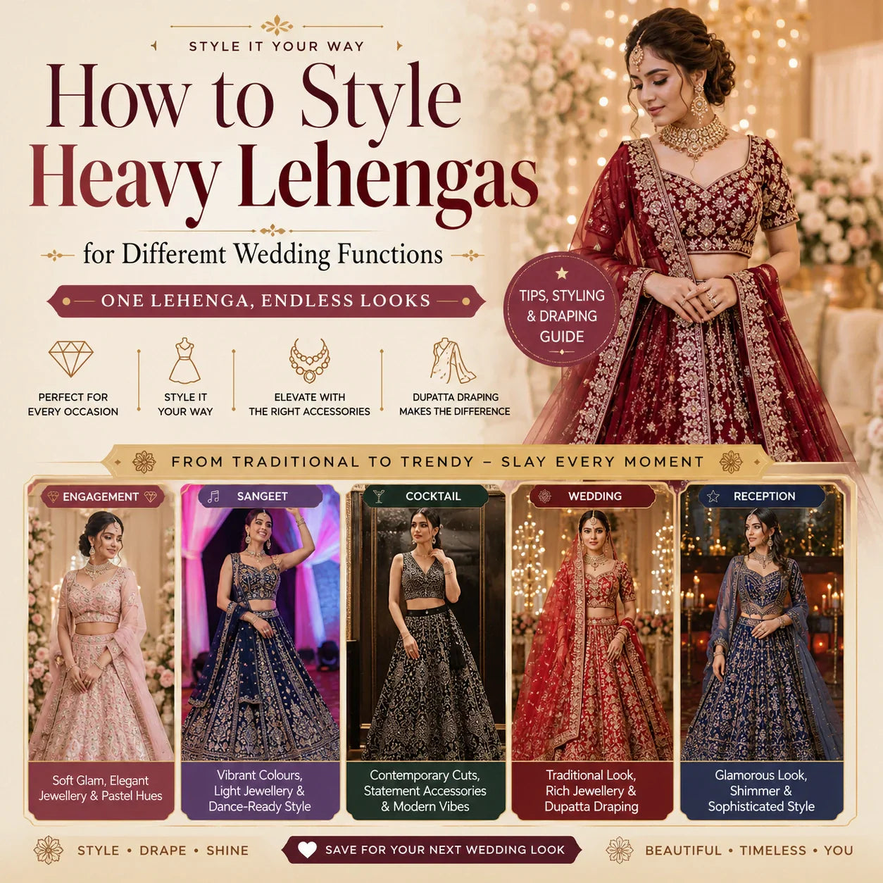 How to Style Heavy Lehengas for Different Wedding Functions