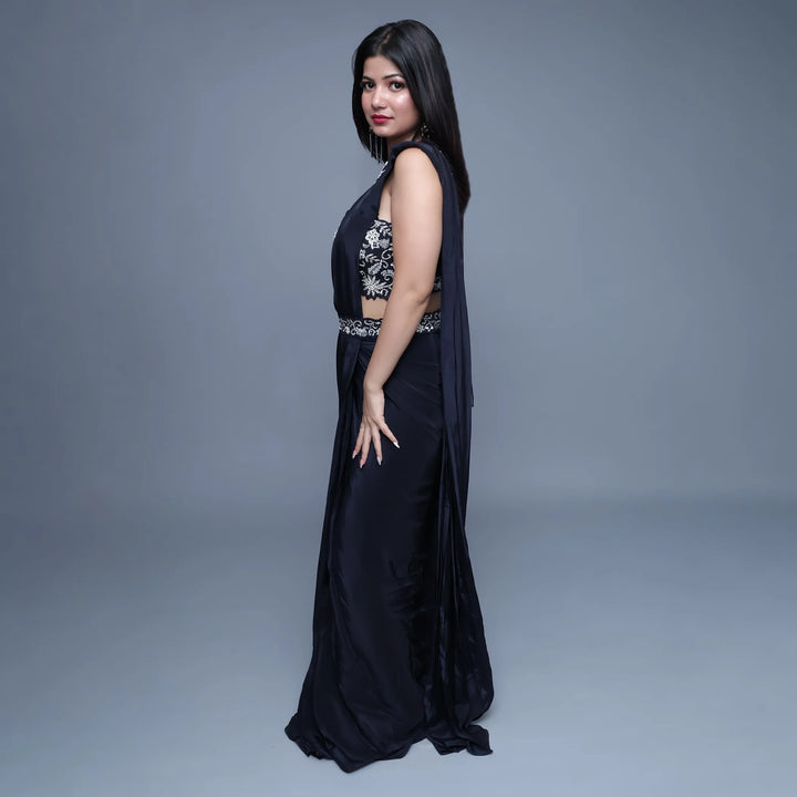 Vastrachowk Crop Top Skirt with Drape Saree
