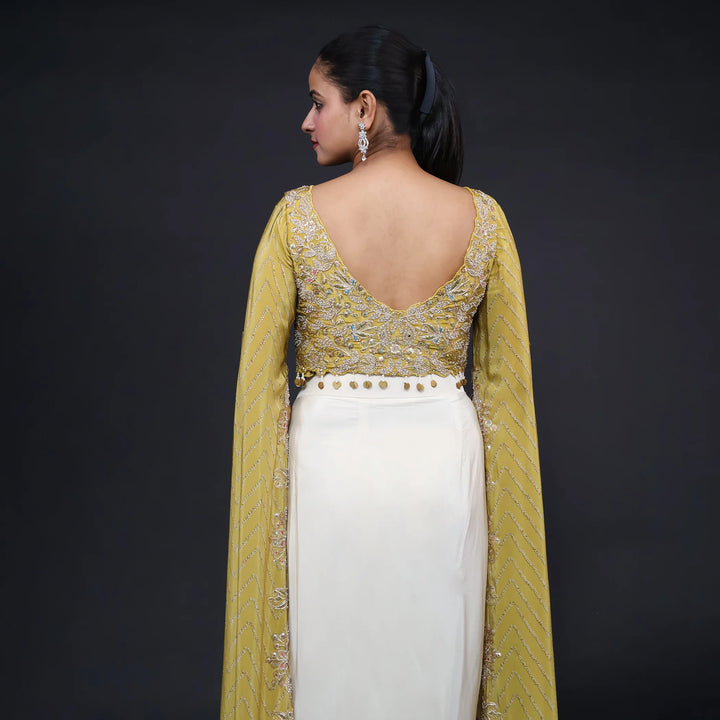 Trendy Long Sleeves Crop Top with Dhoti- Vastrachowk