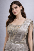 Metallic Silver Pre-Draped Saree