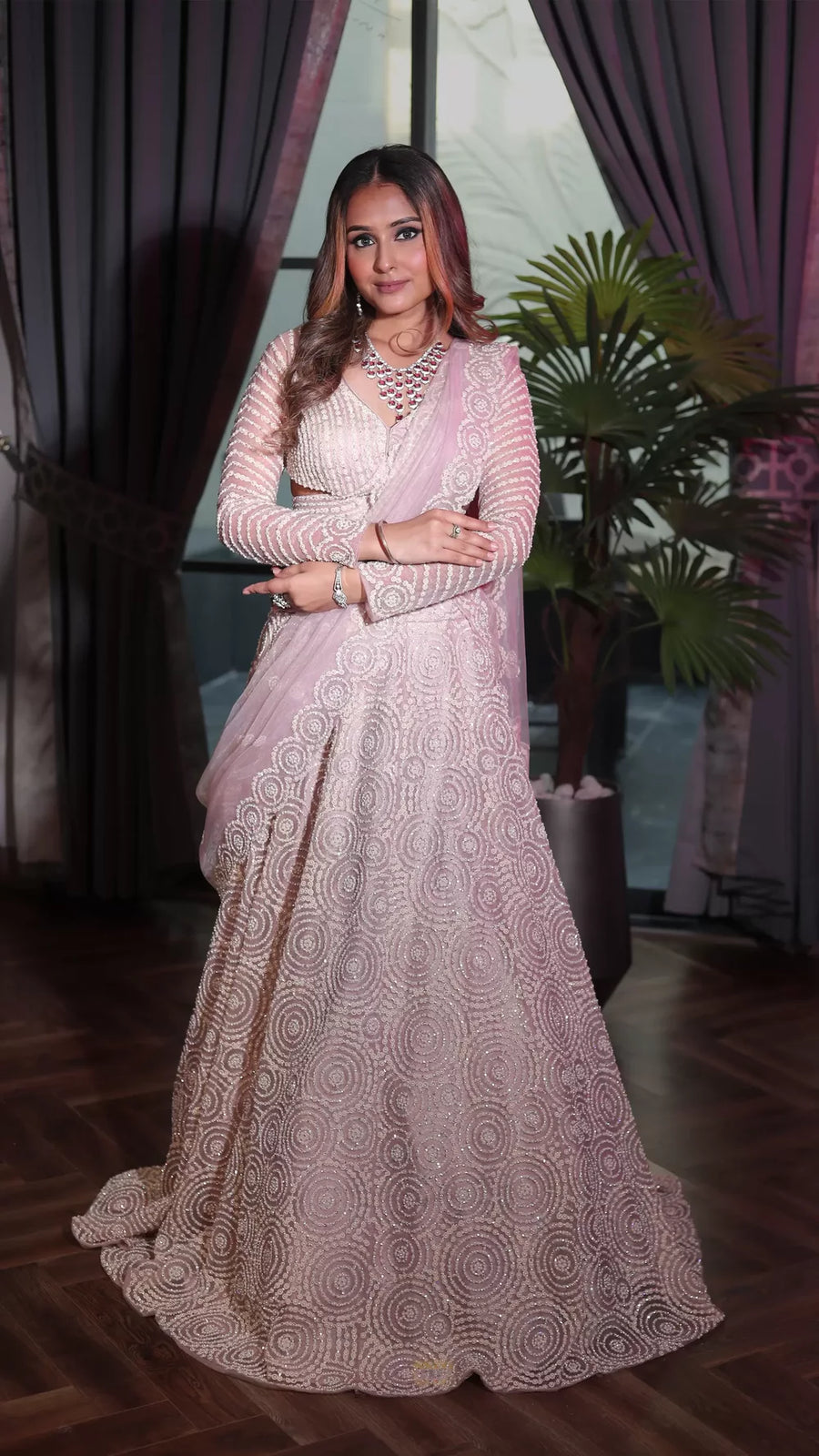 Mauve crop top lehenga in western design
