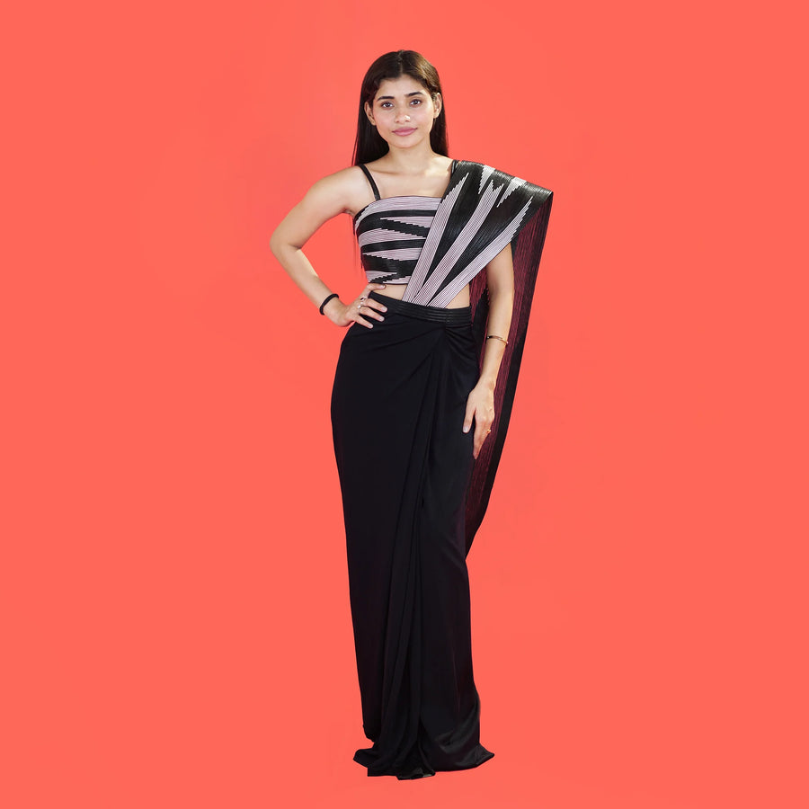 Trendy Crop Top Drape Saree with Designer Draping