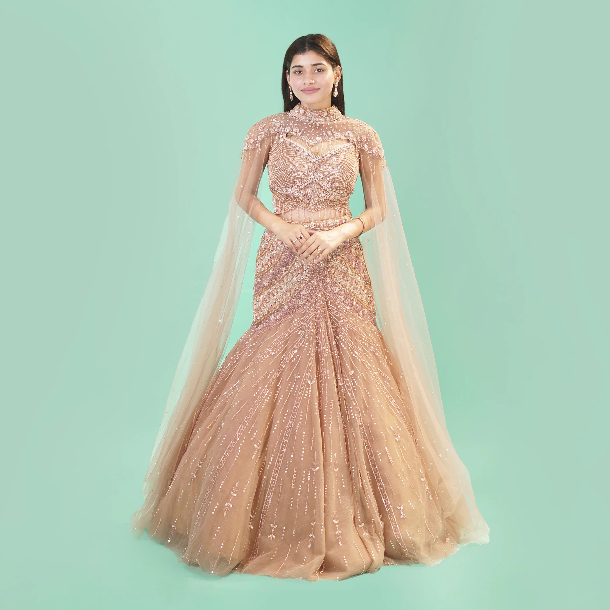 Glamorous Ceremonial Crop Top Lehenga in Mermaid Style